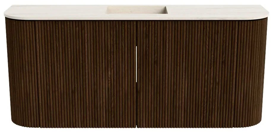 Mondiaz Joya DLux 95cm toiletmeubel ronding links/rechts walnut met wastafel faye midden 1 kraangat meli