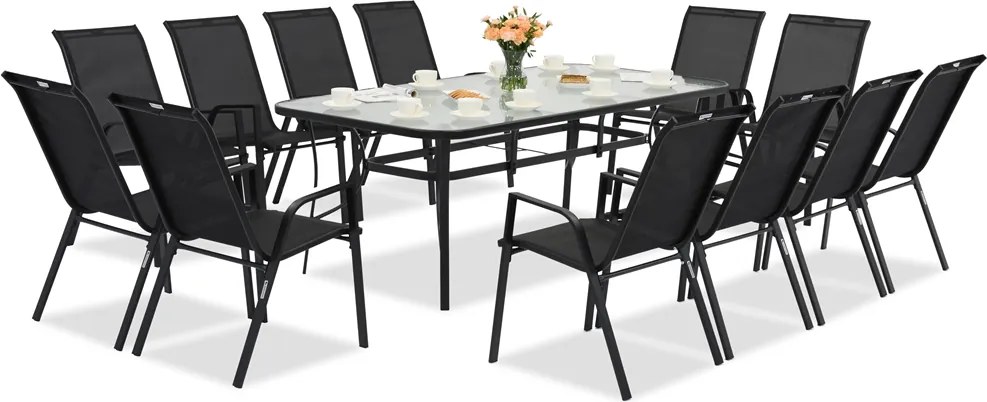 Modena/Bitonto metalen tuinmeubelen voor 12 personen met grote Garden Point tafel zwart