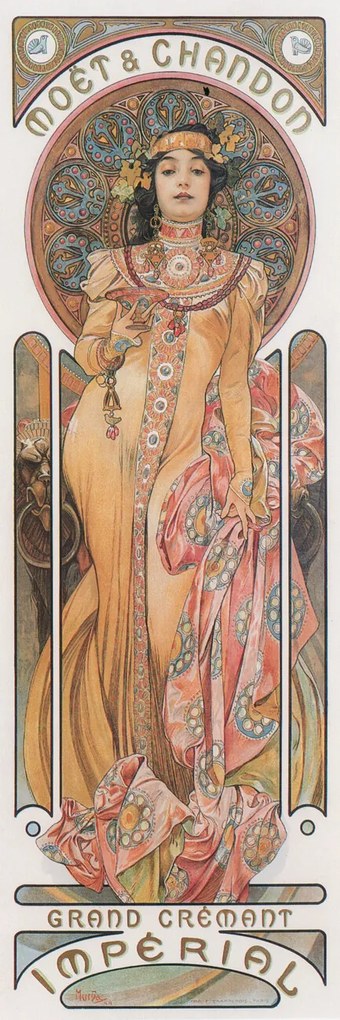 Kunstdruk Moët & Chandon Impérial Grand Crémant Champagne - A. Mucha, (20 x 60 cm)