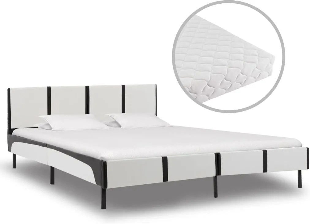 Bed met matras kunstleer wit en zwart 140x200 cm