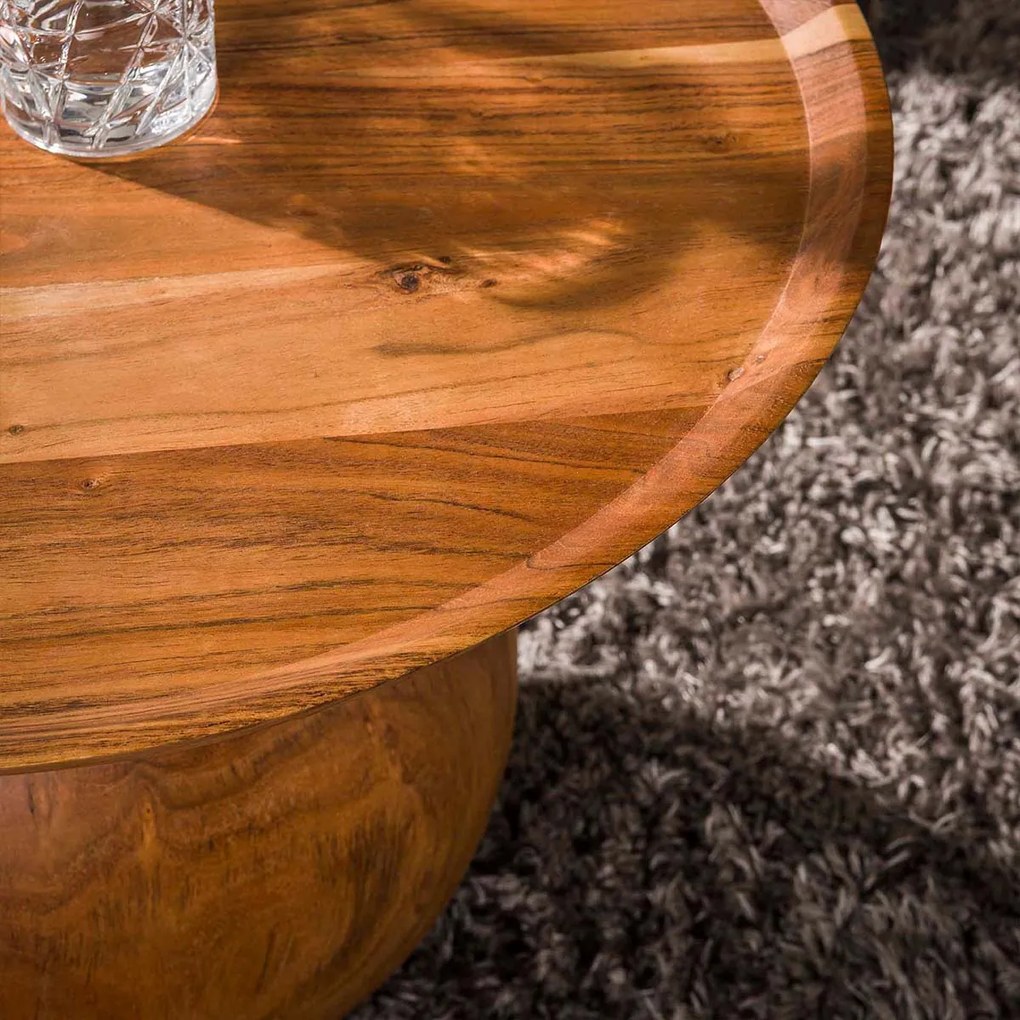 Salontafel Met Bolvoet Acacia Hout - 60 X 60cm.