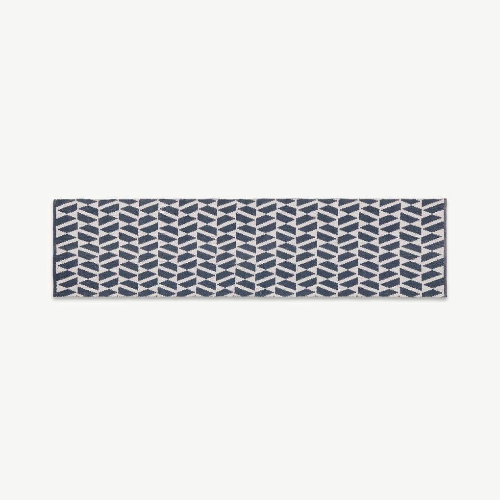 Oblique geweven loper, 66 x 250 cm, turkooisblauw en grijs