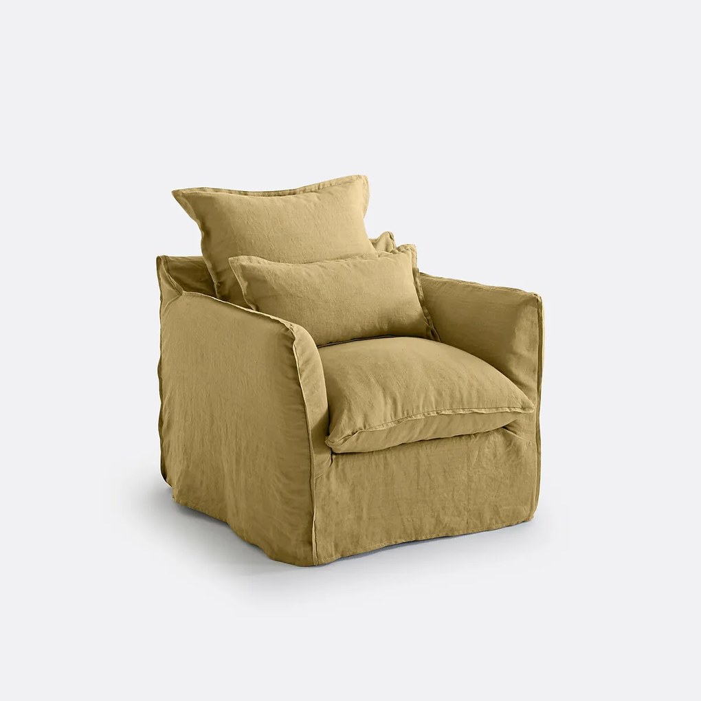 Fauteuil, afneembare hoezen, in gekreukt linnen, Odna