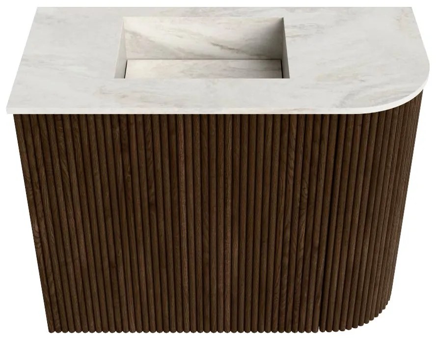 Mondiaz Joya DLux 50cm toiletmeubel ronding rechts walnut met wastafel faye links zonder kraangat ostra