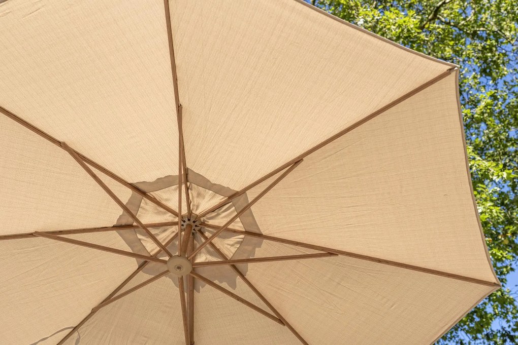 4 Seasons Outdoor Siesta PREMIUM Ø 350 cm parasol zand, wood look frame Parasol beige weerbestendig
