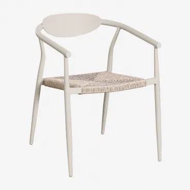 Set Van 4 Stapelbare Eetkamerstoelen Met Armleuningen Van Aluminium En Synthetisch Rotan Marsha Tapioca Beige - Sklum