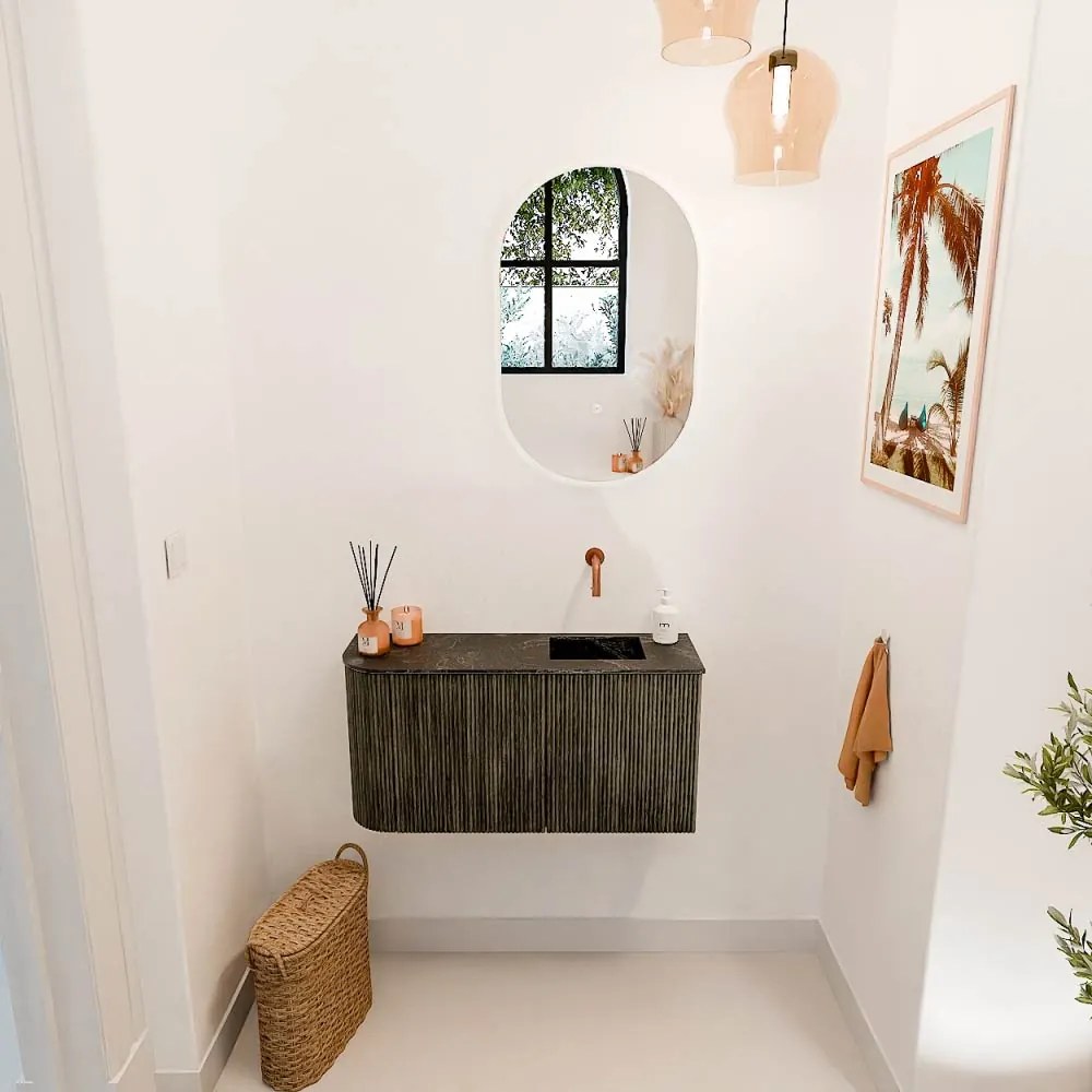 Mondiaz Joya DLux 80cm toiletmeubel ronding links shadow met wastafel faye rechts zonder kraangat lava