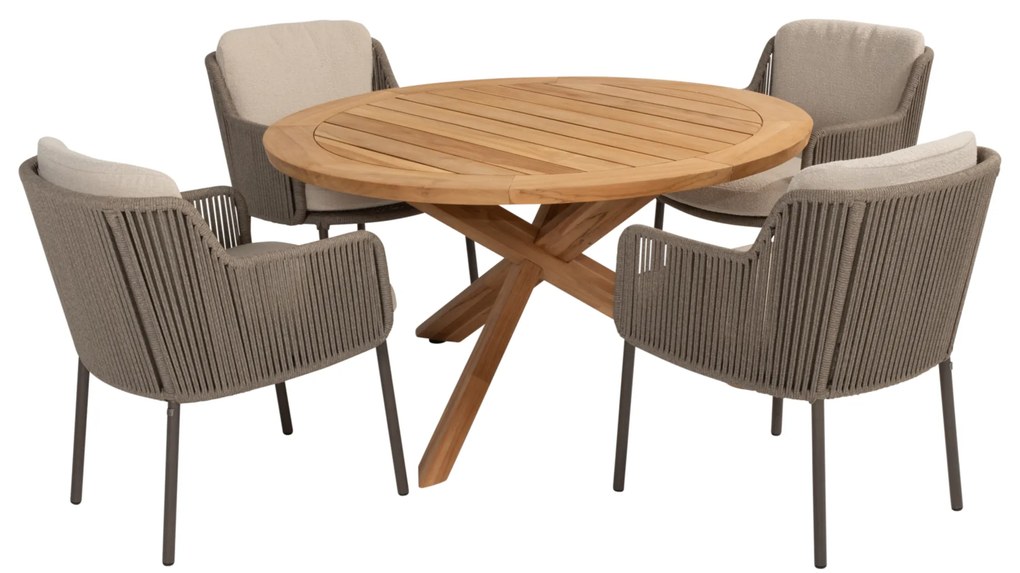 Prado Bernini dining set 130 cm rond 5 delig teak terre 4 Seasons Outdoor