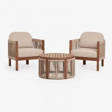 Serel Tuinset Met 2 Fauteuils En Salontafel Van Acaciahout Licht Zandbruin - Sklum