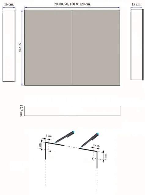 Spiegelkast Qlassics 120 cm. 2 dubbelzijdige spiegeldeuren alu look