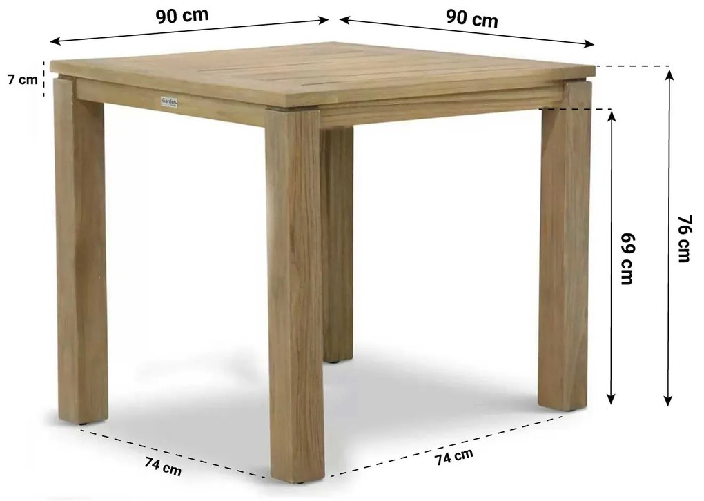 Dining Tuintafel vierkant 90 x 90 cm Teak Naturel teak Bristol