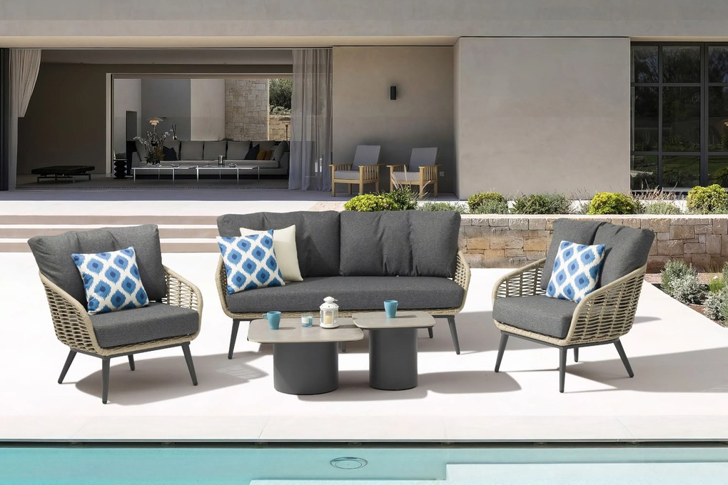 Stoel en Bank Loungeset 5 personen Aluminium/rope Grijs  Coco Vinci/Ronda