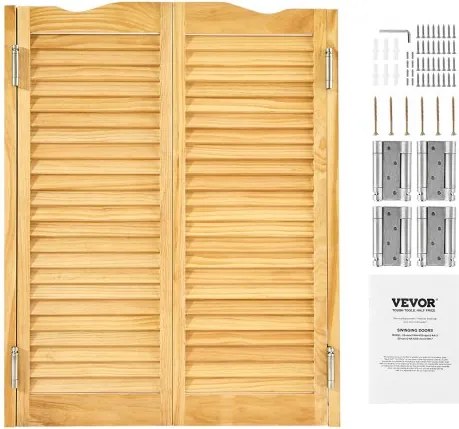 VEVOR Saloondeur, 907x28x1060 mm, draaideur met scharnieren en beslag, eenvoudig te installeren, gebogen binnendeuren voor cafés, gangen, keukens, bars, pubs, entrees, houtkleur