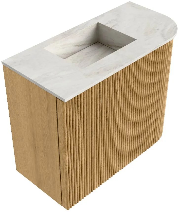 Mondiaz Joya DLux 50cm toiletmeubel ronding rechts oak met wastafel faye links 1 kraangat ostra