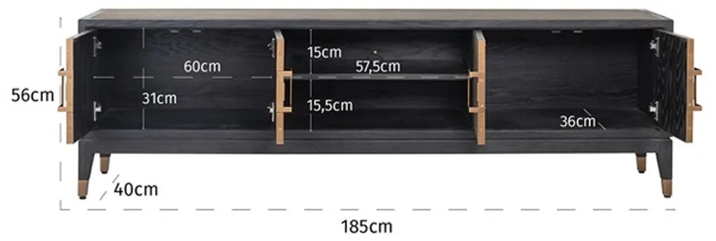 Richmond Interiors Bloomville Design Tv-meubel Leer - 185x40x55cm.