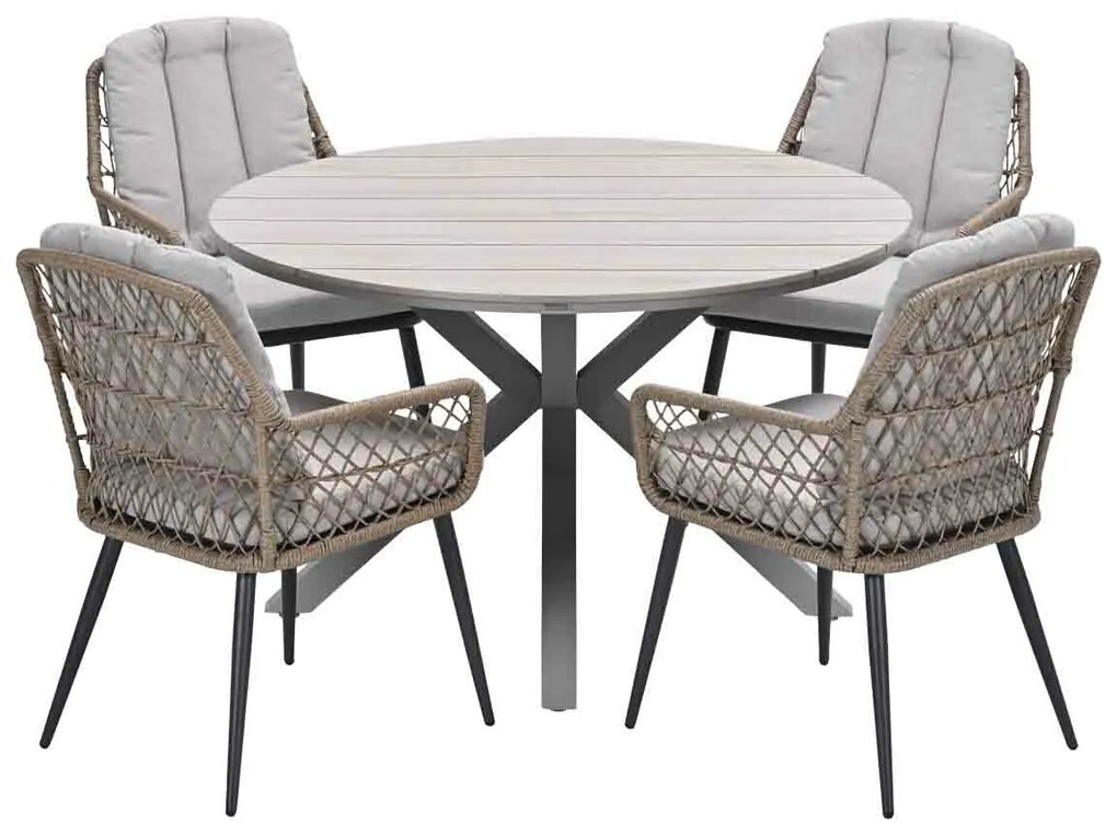 Garden Impressions Kalibo tuinset 5-delig - Tulli tuintafel Ø122x75 cm light teak vironwood