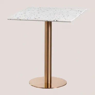 Malibu Vierkante Bartafel 60x60 Cm In Terrazzo Ivoorkleurig Terrazzo - Zwart & Roségoud - Sklum