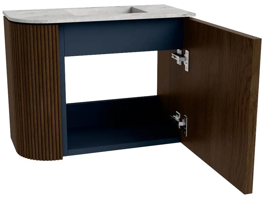 Mondiaz Joya DLux 50cm toiletmeubel ronding links walnut met wastafel faye rechts zonder kraangat glace