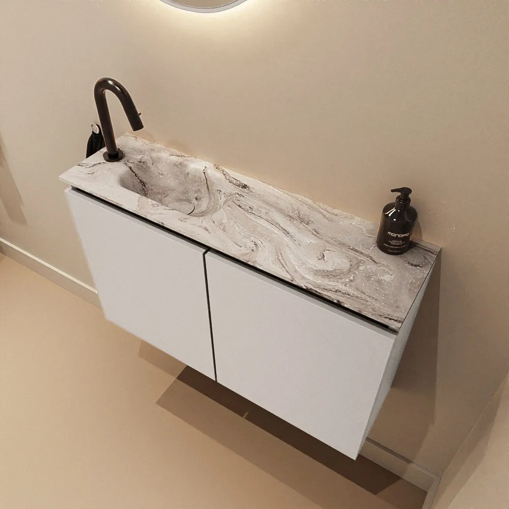 Mondiaz Ture DLux toiletmeubel 80cm linen met wastafel glace links met kraangat