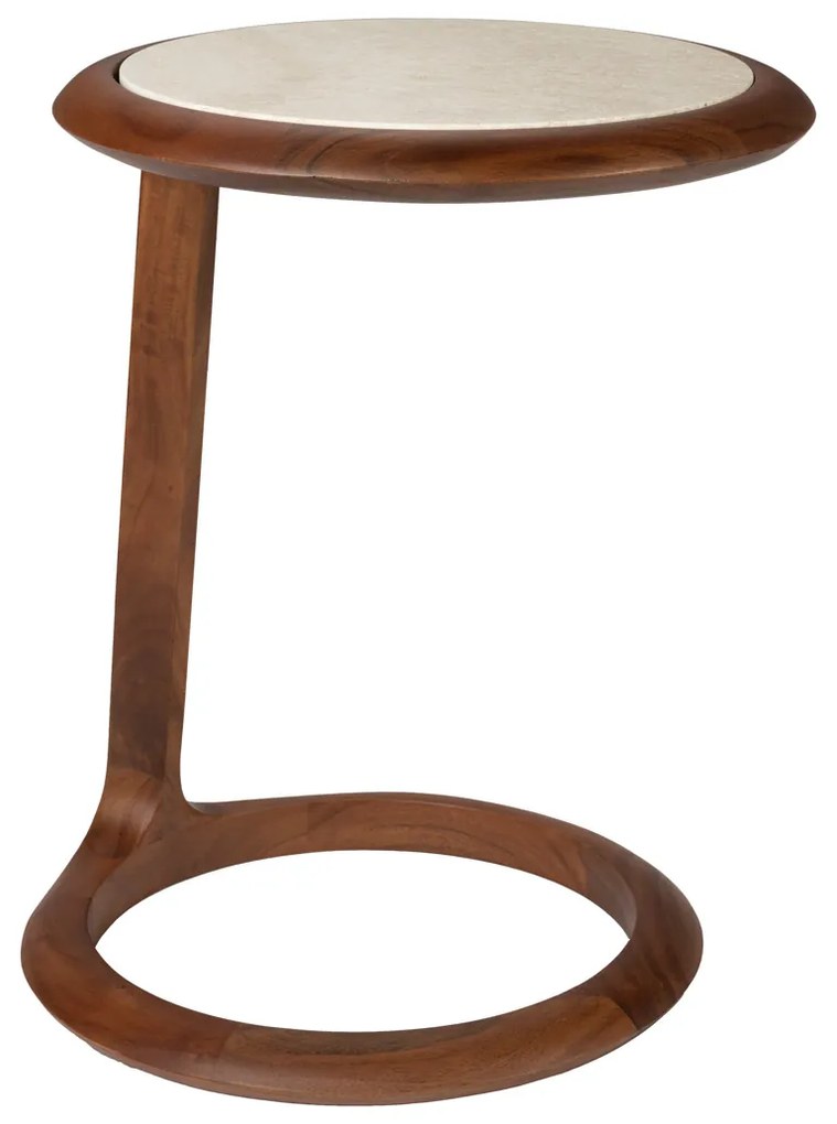 Zuiver Doppio Walnoot Bijzettafel Met Travertin - 41 X 45cm.