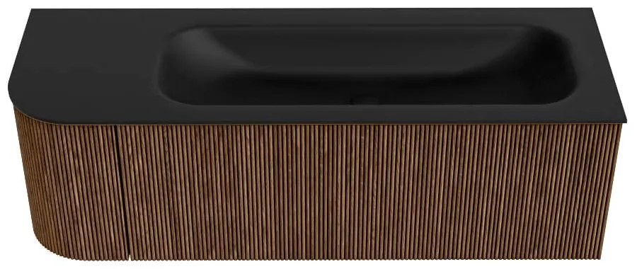 Mondiaz Kurve 135cm badmeubel ronding links walnut met 1 lade en deur en wastafel big medium rechts zonder kraangat urban