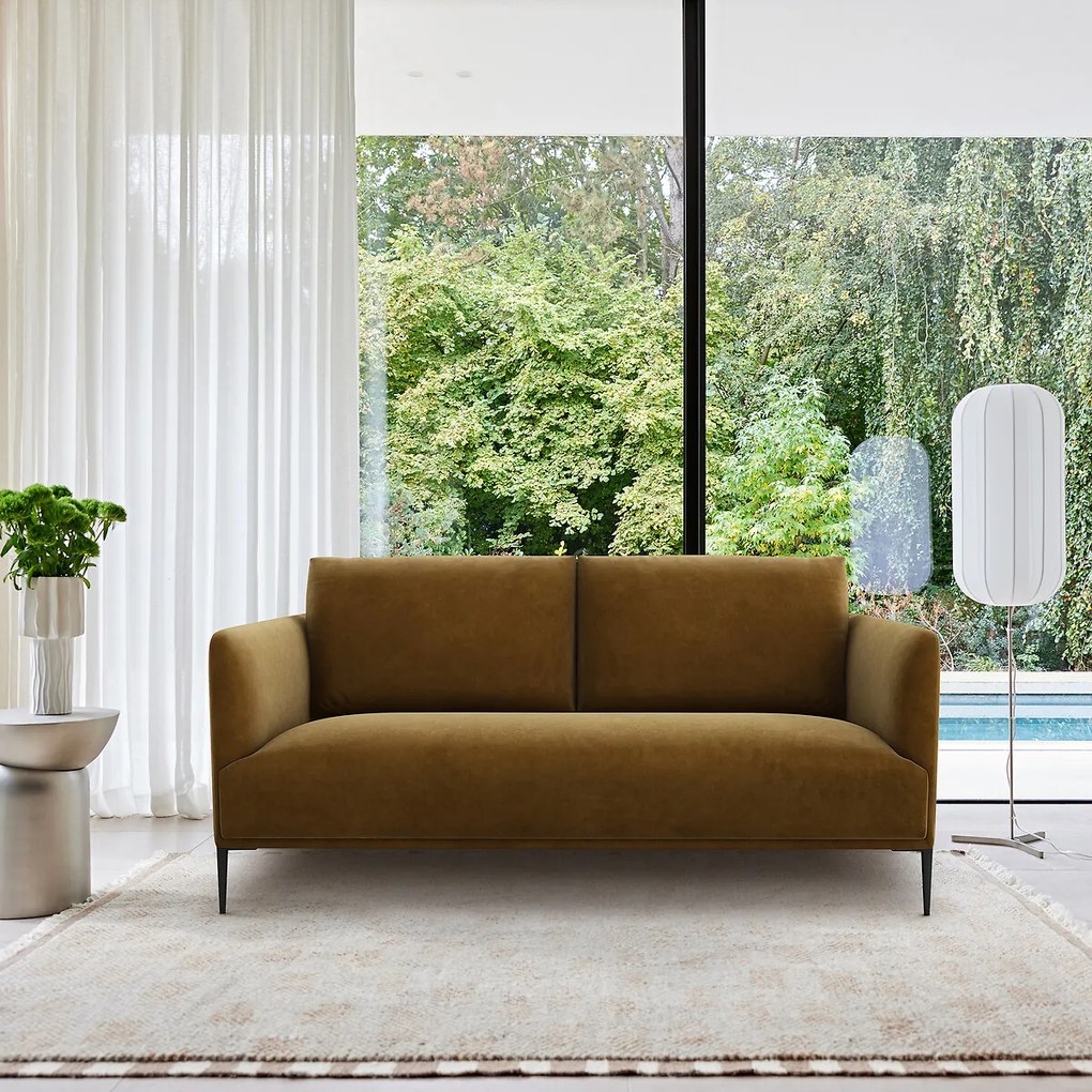 Compacte zitbank in fluweel, Oscar, ontwerp E. Gallina