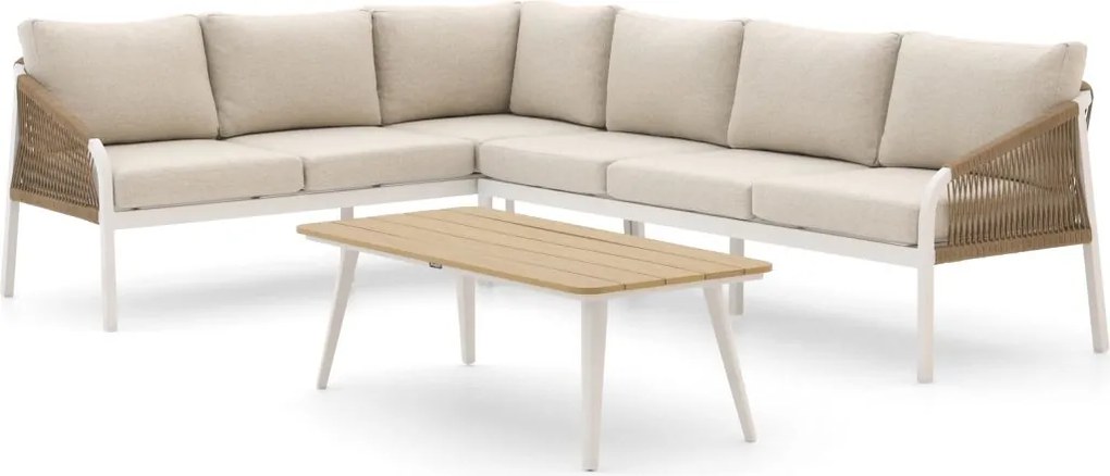 Hoek loungeset Manifesto  | 5 personen | Loungeset Wit | Hoekbank Wicker (vlechtwerk) | Kees Smit Tuinmeubelen