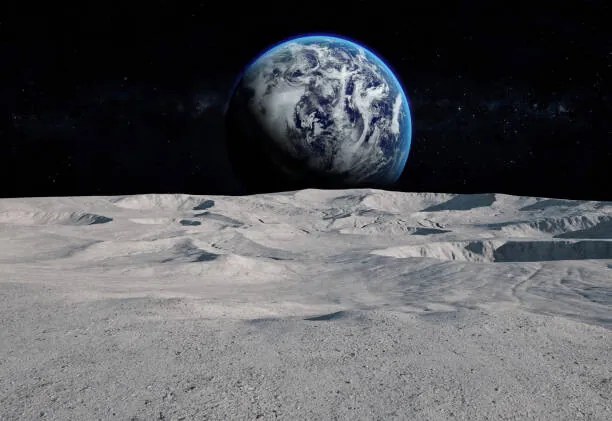 Foto Moon surface with distant Earth and starfield, xia yuan