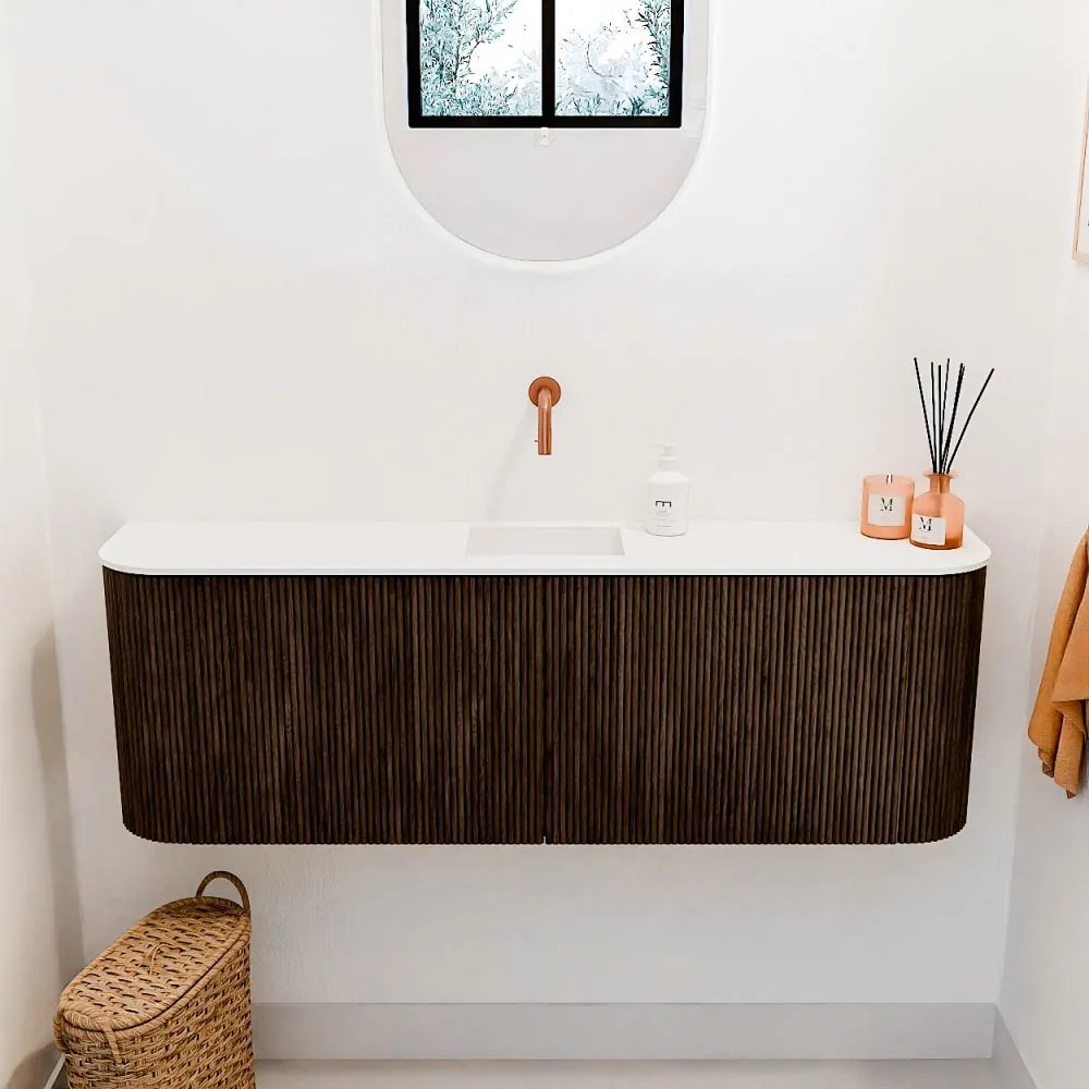 Mondiaz Joya 125cm toiletmeubel ronding links/rechts walnut met wastafel faye midden zonder kraangat talc
