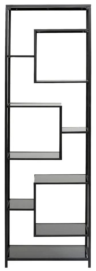 Kare Design Loft Smal Hoog Wandrek Staal Met Glas Zwart - 60x30x195cm.