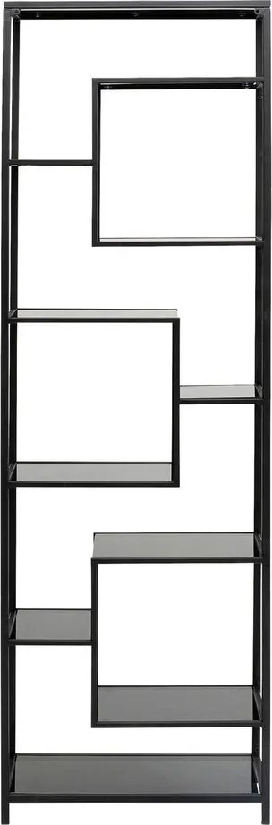 Smal Hoog Wandrek Staal Met Glas Zwart - 60x30x195cm.