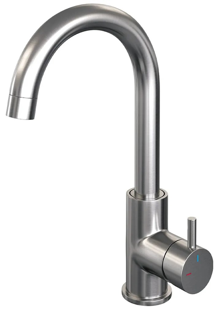 Brauer Brushed Edition ColdStart wastafelkraan hoog met draaibare ronde uitloop model B RVS geborsteld PVD