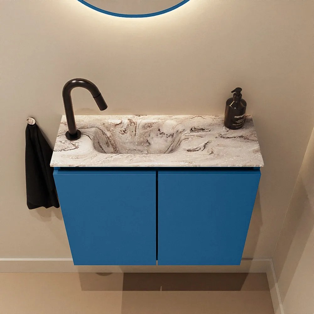 Mondiaz Ture DLux toiletmeubel 60cm jeans met wastafel glace links met kraangat