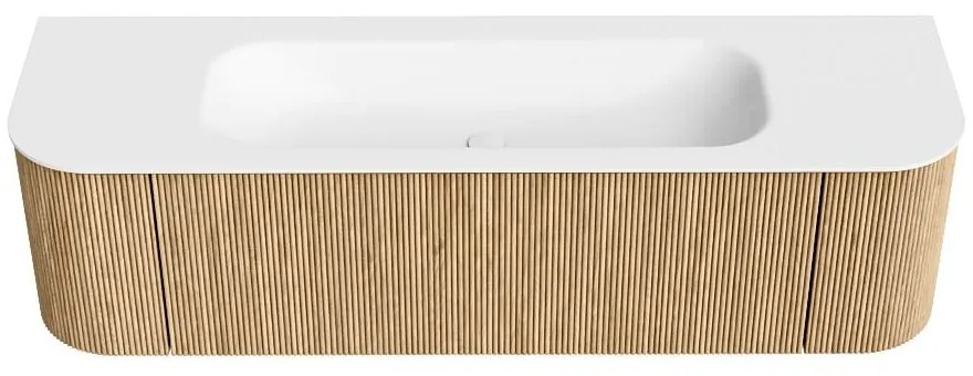 Mondiaz Kurve 160cm badmeubel ronding links/rechts oak met 1 lade en 2 deuren en wastafel big medium midden zonder kraangat