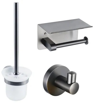 Fortifura Calvi Toiletset- toiletrolhouder- toiletborstel - handoekhaak - geborsteld gunmetal PVD SW1183052/SW721175/SW721173