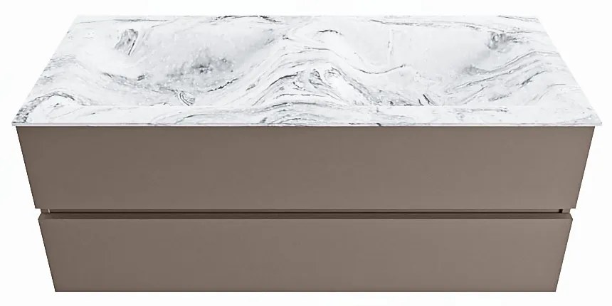 Mondiaz Vica DLux badmeubel 120cm smoke 2 lades met wastafel glace dubbel zonder kraangat