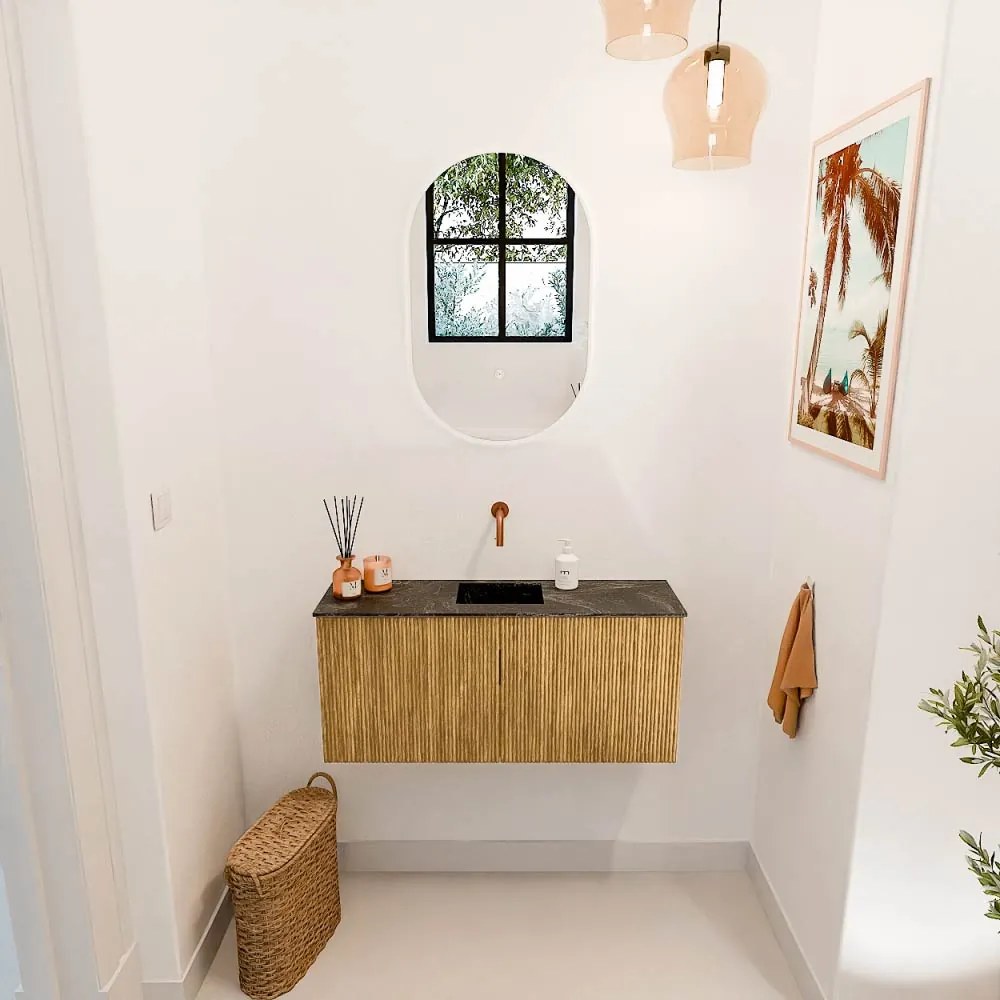 Mondiaz Joya DLux 90cm toiletmeubel oak met wastafel faye midden zonder kraangat lava