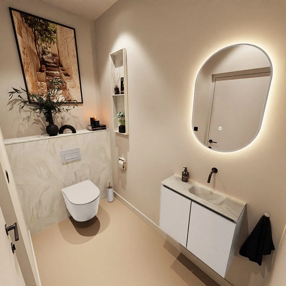 Mondiaz Ture DLux toiletmeubel 60cm linen met wastafel ostra rechts zonder kraangat