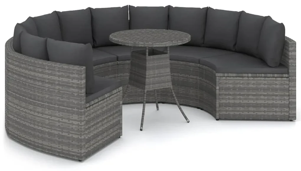 vidaXL 7-delige Loungeset met kussens poly rattan grijs