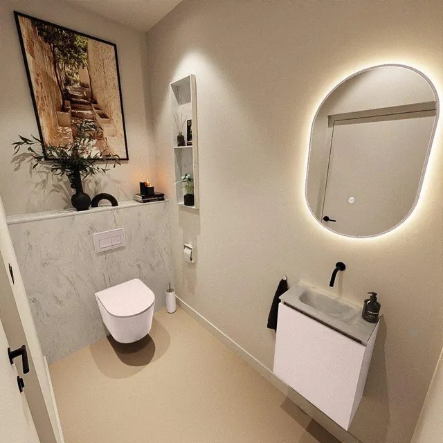 MONDIAZ TURE-DLUX 40cm toiletmeubel Rosee. EDEN wastafel Opalo positie midden. Zonder kraangat. TUREDX40ROSM0OPA