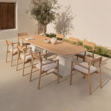 Rechthoekige Tafelset 260x110 Cm In Aluminium En Inkeri Teakhout En 8 Tuinstoelen Met Armleuningen In Saira Hout Teakhout - Sklum