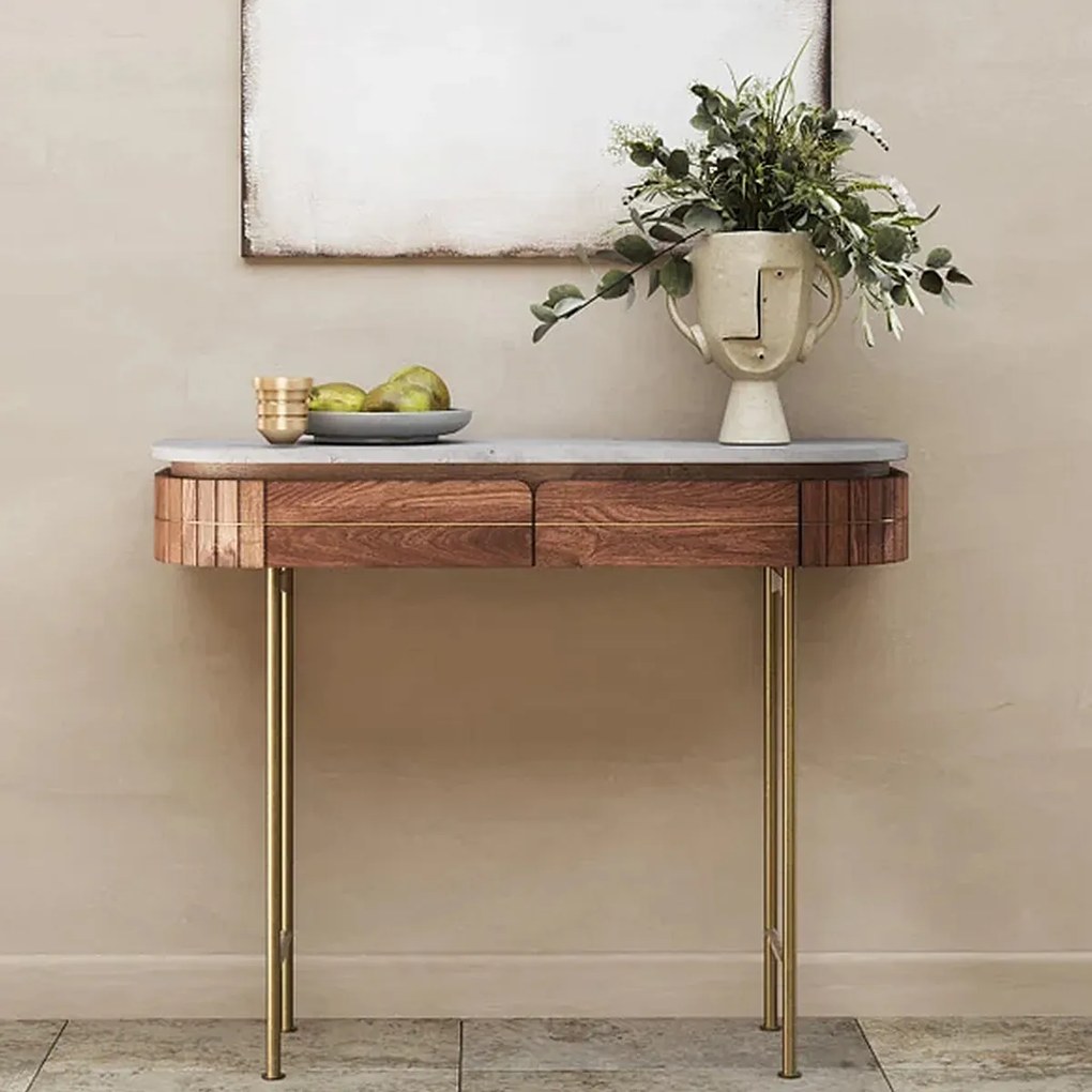Sidetable Mangohout En Marmer - 100 X 30cm.