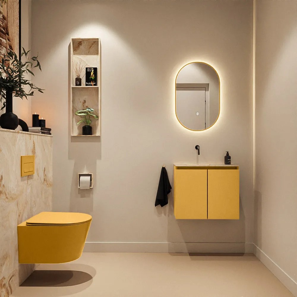 Mondiaz Ture DLux toiletmeubel 60cm ocher met wastafel frappe links zonder kraangat