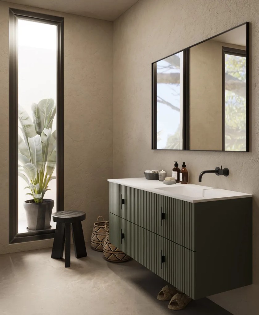 Muebles Avila badmeubel ribbelfront 120cm legergroen met wastafel rechts zonder kraangat
