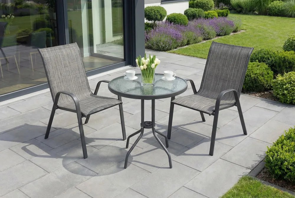 Modena metalen tuinmeubel voor 2 personen met kleine tafel Garden Point grijs