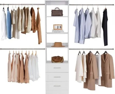 VEVOR 3-laden kledingrek, verstelbaar houten kledingrek, garderobekastorganizer met 4 uitschuifbare kledingstangen (575-1020 mm), kastsysteem voor inloopkasten