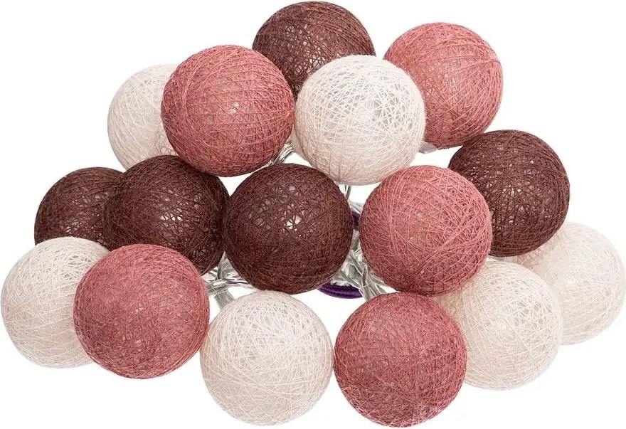 Atmosphera lichtslinger met 16 bollen diameter 3,5 cm - Wit / Bordeaux rood / Roze met warm wit led licht - 215 cm - Op batterijen