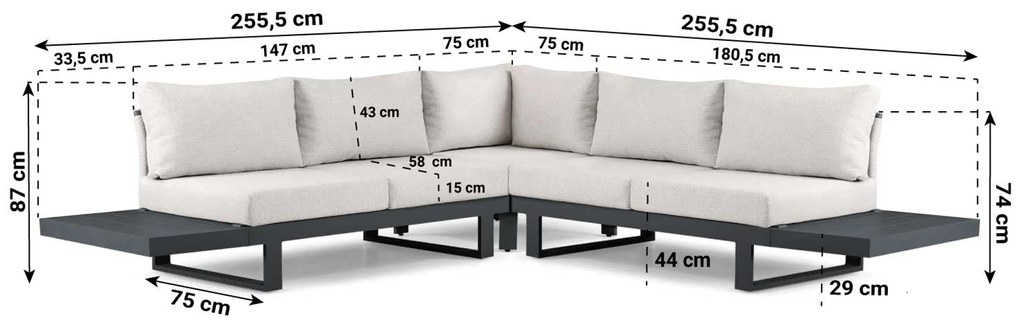 Hoek loungeset 5 personen Aluminium Grijs  Lifestyle Garden Furniture Lorenzo
