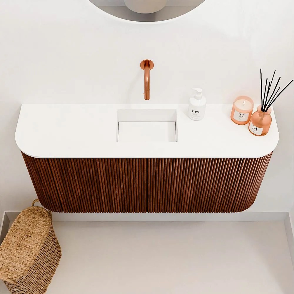 Mondiaz Joya 95cm toiletmeubel ronding links/rechts ruby met wastafel faye midden zonder kraangat talc