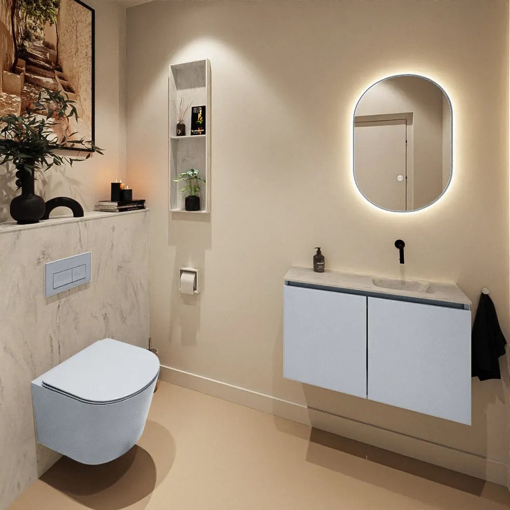 Mondiaz Ture DLux toiletmeubel 80cm clay met wastafel opalo rechts zonder kraangat